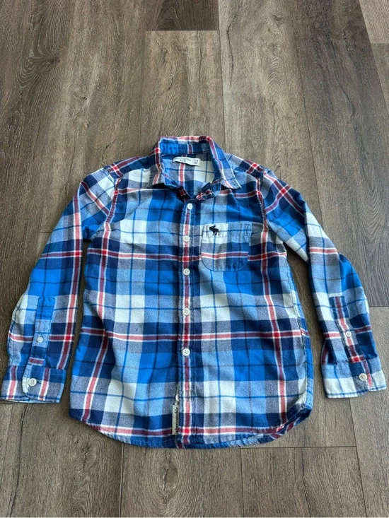 Abercrombie & Fitch Blue White Red Plaid Flannel Shirt Boys Size 7/8