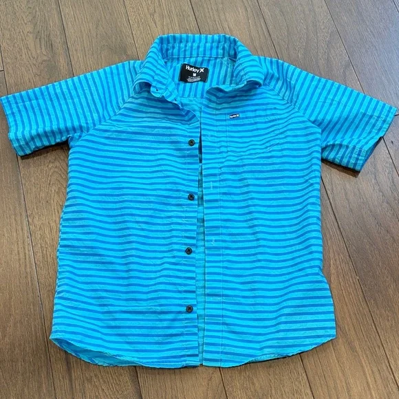 Hurley Kids Aqua Striped Button Down Shirt Medium C3-084
