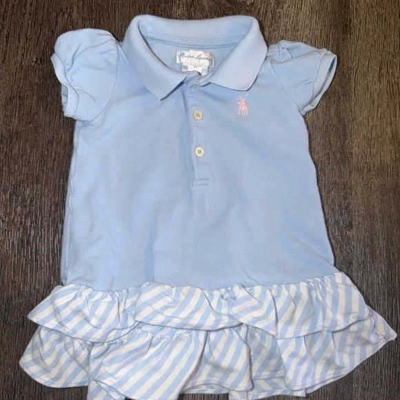 Baby Girls Polo Ralph Lauren Baby Blue Ruffled Tennis Summer Dress Size 6 Months