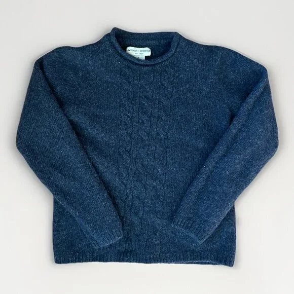 Vintage American Outfitters Cable Knit Navy Roll Neck Wool Sweater Boy's Size S