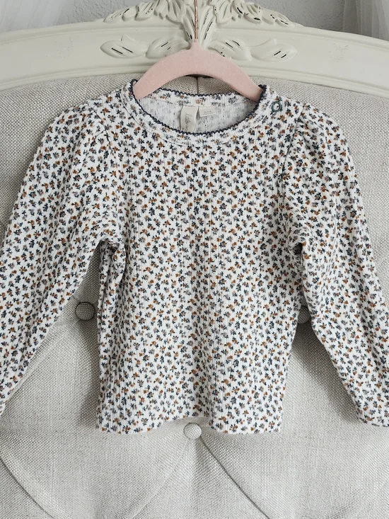 Little Cotton Clothes Long-Sleeve Pointelle Floral Top