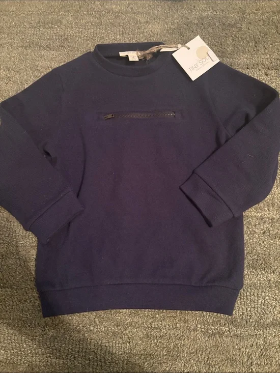 Tiny Soul navy blue boys zipper sweater 4 NWT