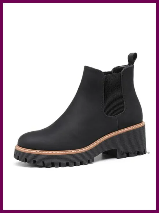 Chunky Platform Chelsea Boots Slip On Wedge Heel Ankle Booties Suede Faux