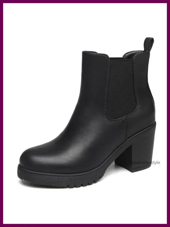 Vegan Leather Low Heel Chunky Ankle Boots Women Chelsea Bootie