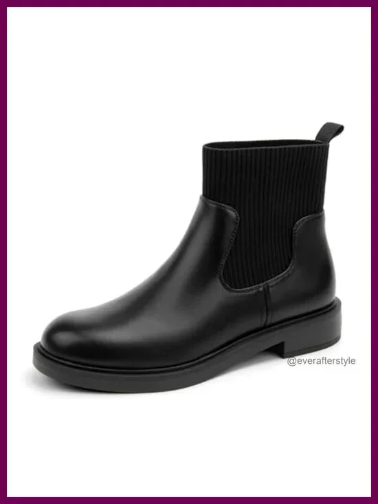 Chelsea Boots Low Heel Slip on Lug Sole Platform Booties Fashion Elastic Ankle