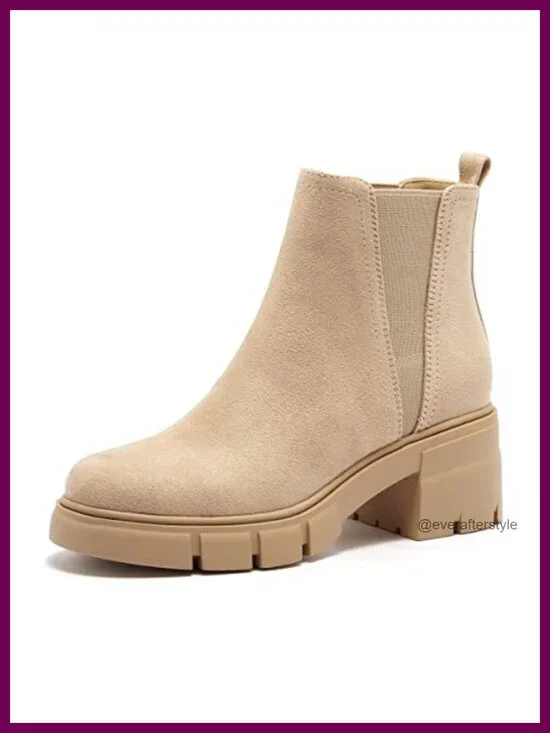 Women's Chelsea Boots Elastic Chunky Block Heel Platform Lug Sole Ankle Booties