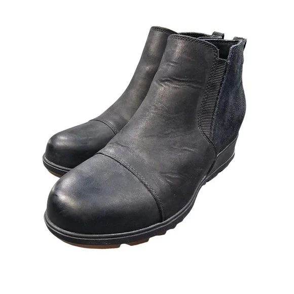 Sorel Joan of Arctic Wedge Chelsea Boots Womens 9.5 Black Leather NL3816-010