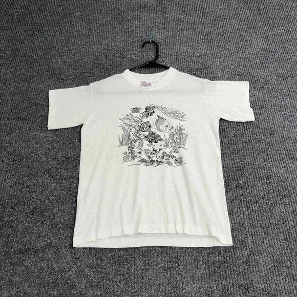 VTG Cotton Fish Graphic 90s Tennessee River T Shirt Kids L‎ White Single Stitch