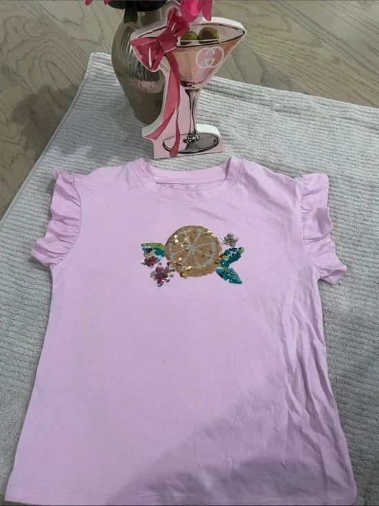 Cat & Jack Light Pink Short Sleeve Tee with Gold Sequin Lemon