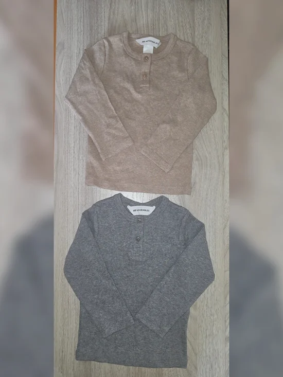 H&M Adorables Two-Pack Long-Sleeve Henley Thermal Shirts - Beige and Gray