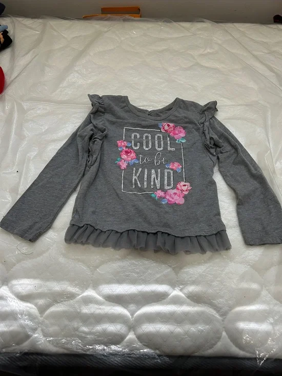 Garanimals Grey Long-Sleeve 'Cool to Be Kind' Ruffle Tee with Pink Floral Accent