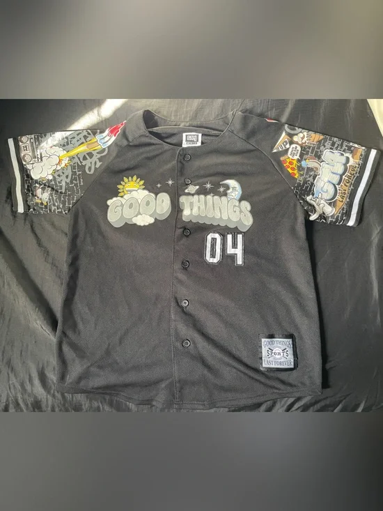 Black Graphic Baseball Jersey for Kids