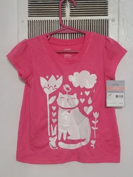 Pink Cat & Flowers Graphic Tee