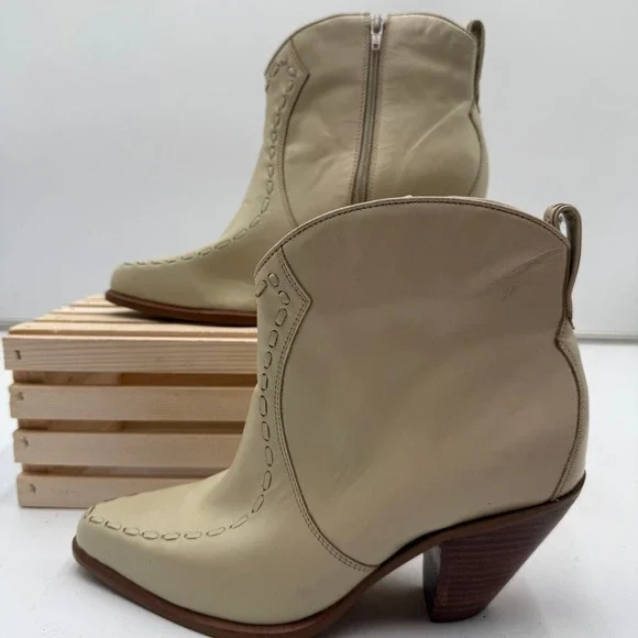 Durango Womens Beige‎ RD2201 Western Ankle Boots Leather Cone Heel Size 6M