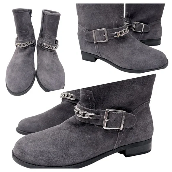 Vionic Crescent Gray Suede Moto Ankle Boots Size 7.5