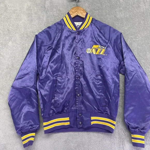 Vintage Utah Jazz NBA Chalk Line Satin Jacket Youth 14/15 Purple Made‎ In USA