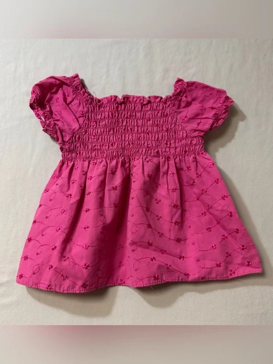 Pink Eyelet Shirt GIrl’s 2T 24 Month Baby Toddler Lace Top Blouse Summer Smocked