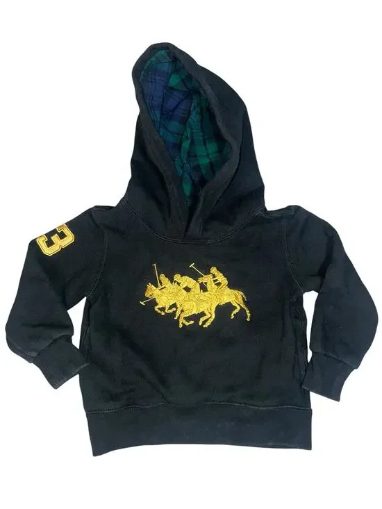 Polo Ralph Lauren Embroidered Triple Pony black hoodie sweatshirt toddler 2/2T