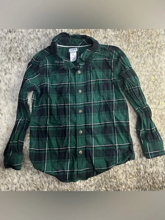 5 for $25🔥Carter's‎ Green Plaid Button Front Shirt Boys Size 6