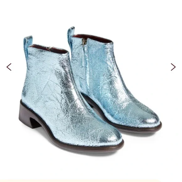 Sies Marjan Ankle Booties Ally in Metallic Crinkle Sky Blue
