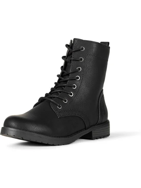Women's Black Thermoplastic Lace Up Platform Side Zipper Lug Sole Ankle Booties