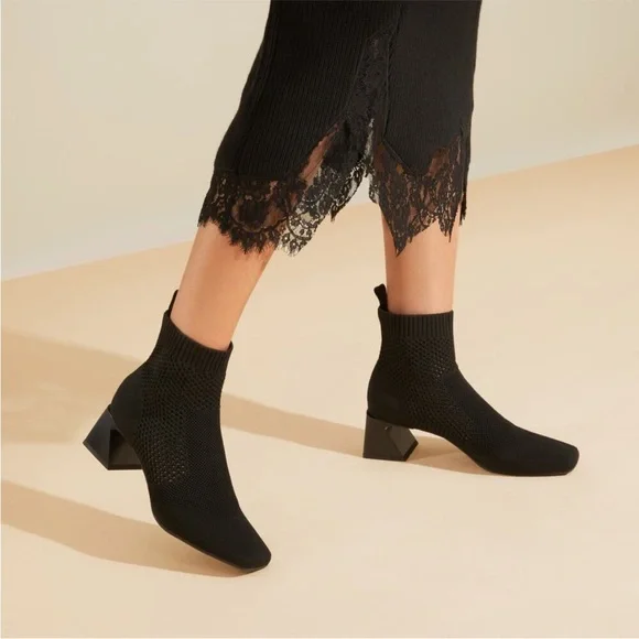 Vivaia Boots Melissa Square Toe Perforated Comfort Cushion Heeled in Black
