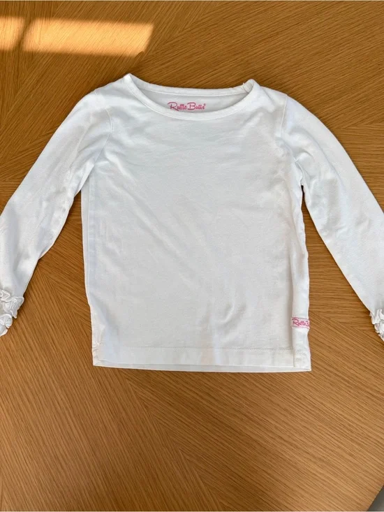 Ruffle Butts Girls' White Ruffle Long Sleeve Tee