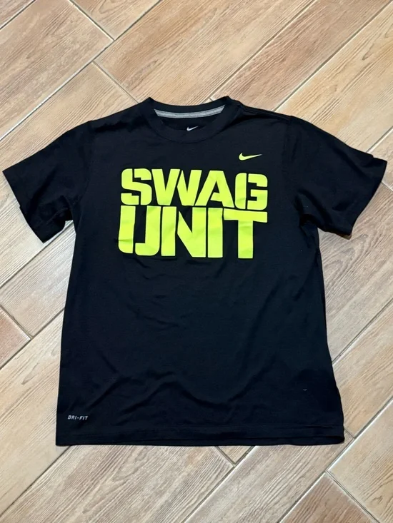 Nike Black Tee with Neon Yellow 'SWAG UNIT' Graphic