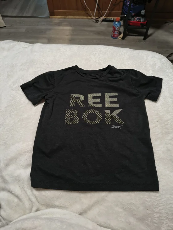 Reebok Black Short-Sleeve Logo Tee with Gold Accents