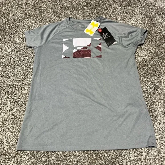 Girl's Youth XL Under Armour UA Loose Fit Shirt Top Big Logo Grey NWT