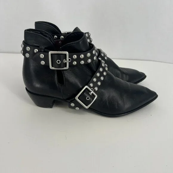 MARC BY MARC JACOBS CARROLL BLACK LEATHER STUDDED ANKLE BOOTIES EUR 39 US 9