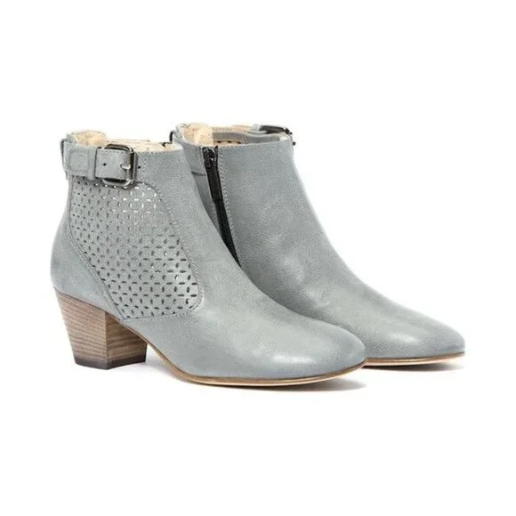 Aquatalia Francie Gray‎ Leather Laser Cut Ankle Bootie Size 7.5