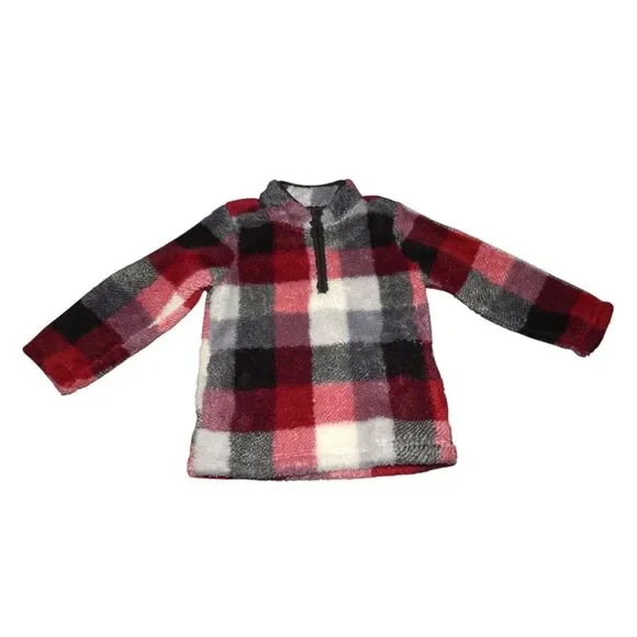 Carter's Toddler Boys 4T Red Black White Buffalo Plaid Fleece 1/4 Zip Pullover