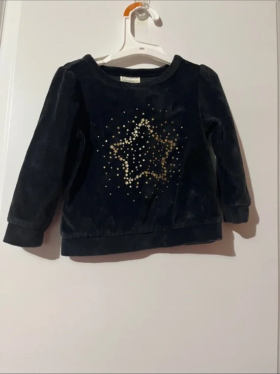 First Impressions Black Velvet Sweatshirt with Gold Star Design
