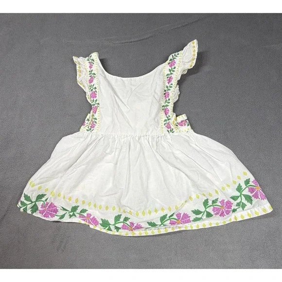 Mini Boden Peplum‎ Top Shirt Girls 6-7 White Cotton Eyelet Floral Embroidered