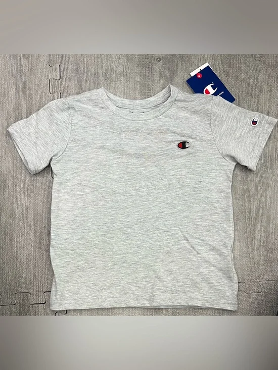 Champion Boys 4 Gray Solid Logo Crew Neck Short Sleeve Basic T-Shirt