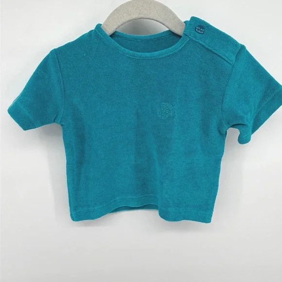 Vilebrequin Barth Boys Lagoon Blue Terry Toweling Sea Turtle T-Shirt Flaw 2T