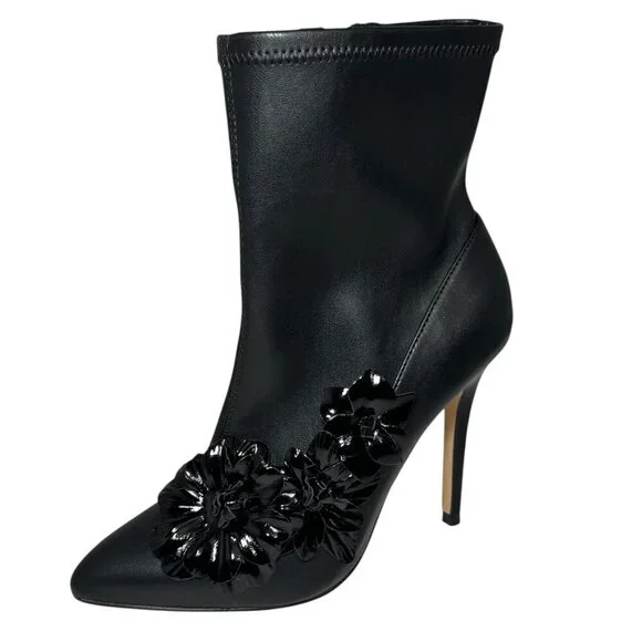 New CHARLES DAVID 'Perla' Stretch faux Leather 3D Floral‎ Heeled Booties 7M