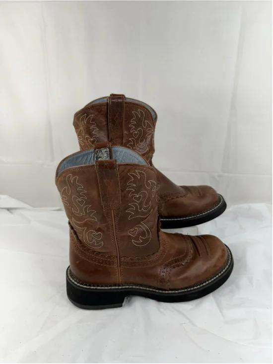 Ariat Fatbaby Saddle Boots Womens 10 Tan Leather Heart Western Cowgirl Rustic