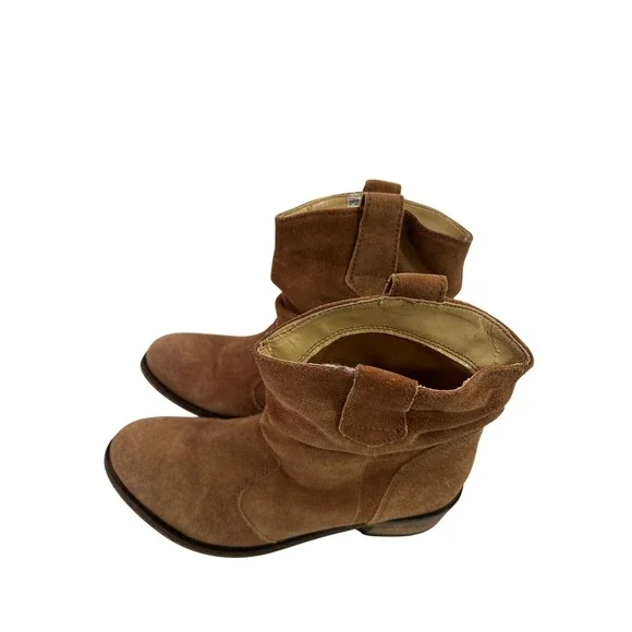 Unbranded Suede Slouchy Western Ankle Boots 7.5 Brown Leather Booties Women