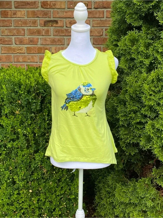 Bright Lime Green Sequin Bird Tank Top
