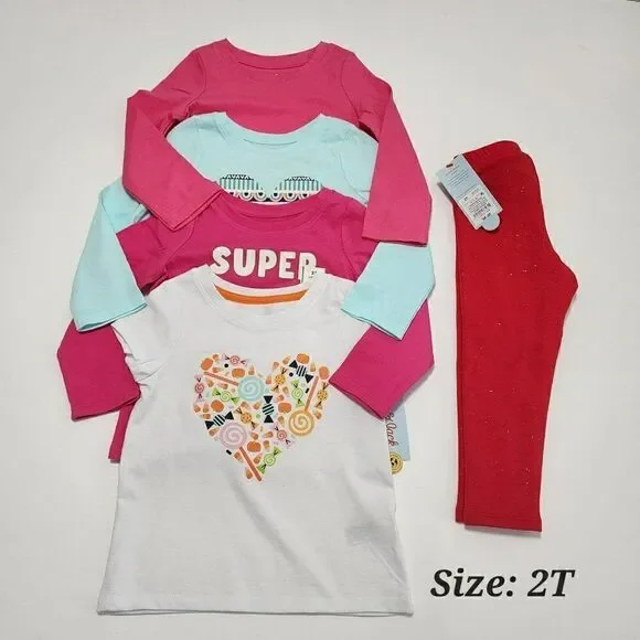 Toddler Girls 2T Long / Short Sleeves Tee & 1 Cozy‎ Red Leggings