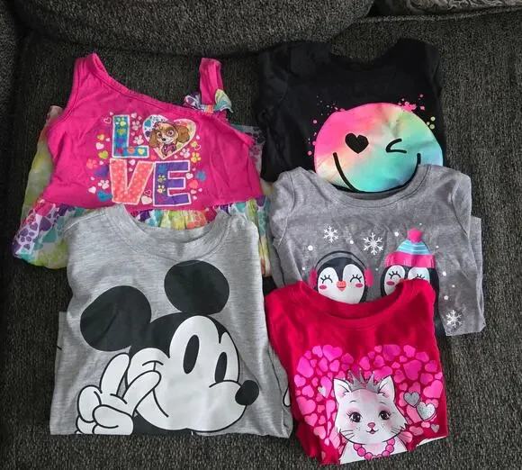 Lot of 5 Girls 3T Clothing Items 1 Dress, 2 T-Shirts, 2 Long-Sleeve Shirts