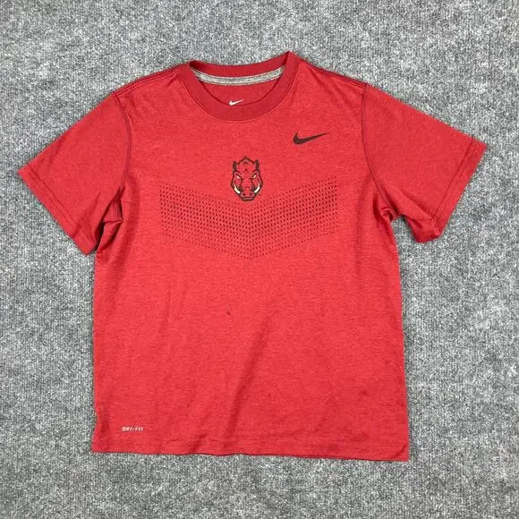 Nike Arkansas Razorbacks Dri-Fit Shirt Boys Size M Red Graphic Athletic‎ Tee
