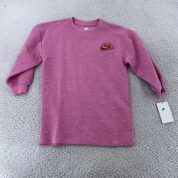 Nike Sweatshirt YOUTH‎ Girls 5-6 Magic Flamingo Pink Swoosh Embossed Crewneck