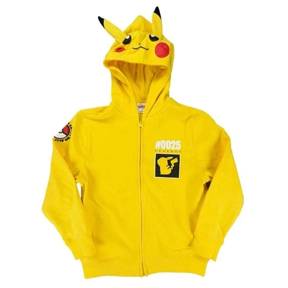 Pokemon Pikachu Hoodie Zip Up Kids Size‎ xL 14/16 NWT Yellow Cosplay Ears