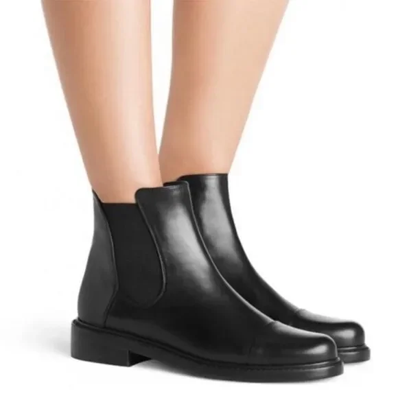 Stuart Weitzman Women's Gobi Chelsea Booties in Black Leather Size 10.5