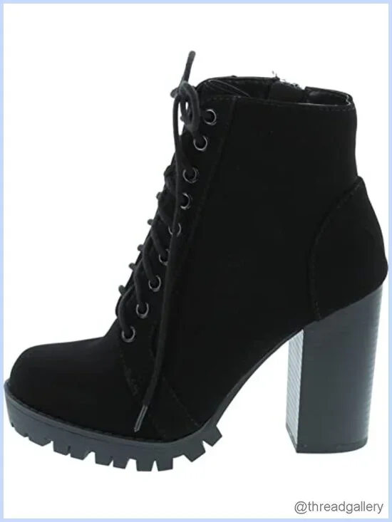 Fashion Lace Up Military Inspired Ankle Boot with Stacked Heel