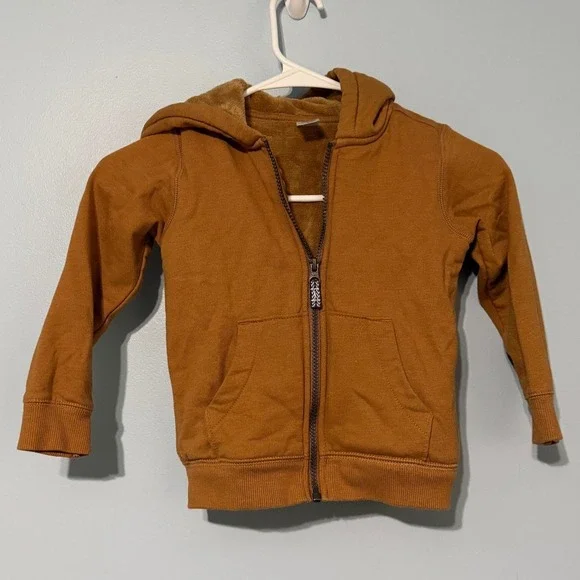 Carters Toddler Boys 4T Brown Faux Fur Lined Zip Up Hoodie Sweatshirt