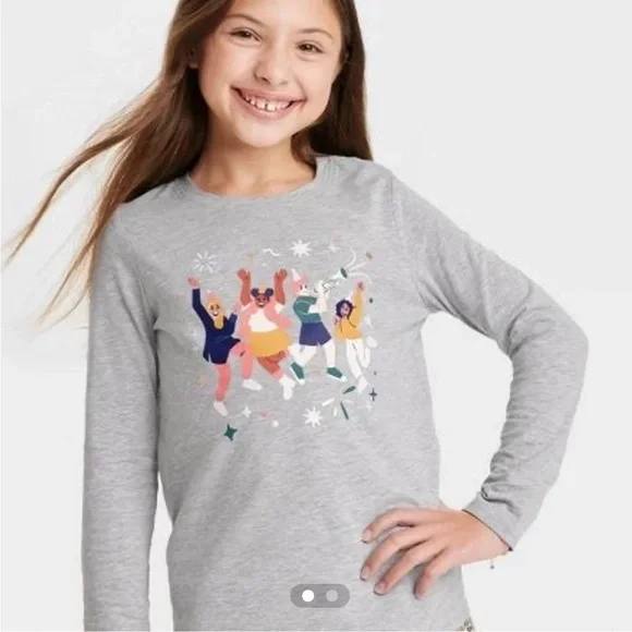 Girls' 'Celebrate' Long Sleeve Graphic T-Shirt - Cat & Jack™ Heather Gray